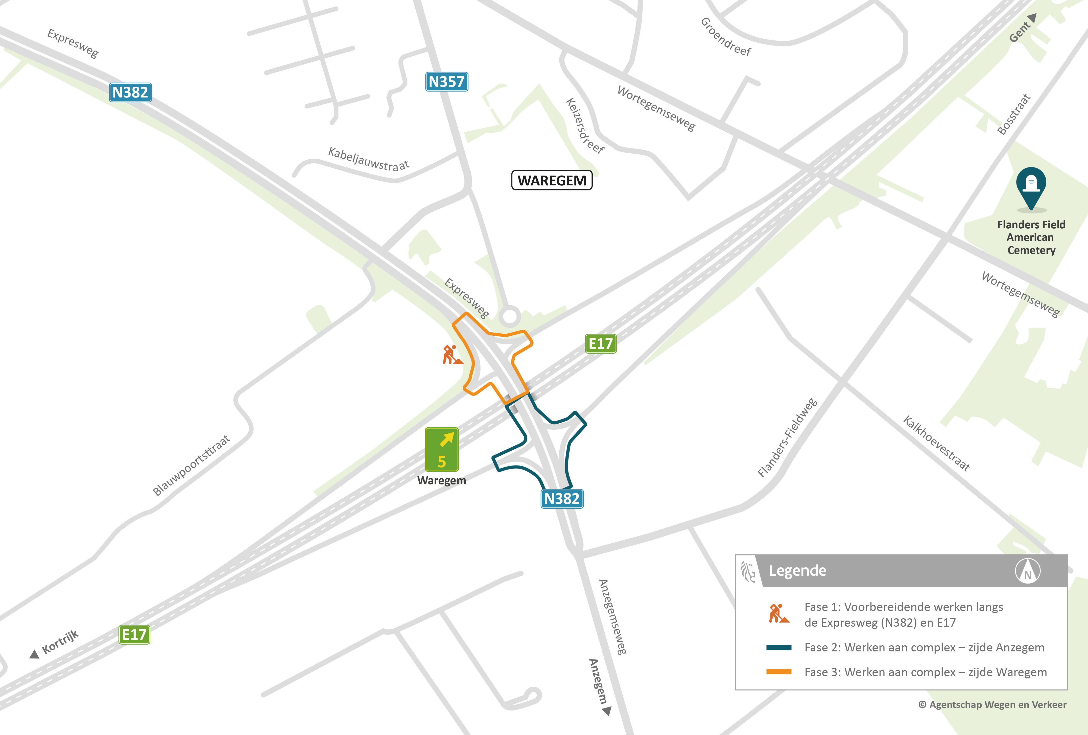 Aanleg van De Vlecht Complex E17-N382 in Waregem